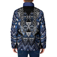 Aotearoa Tuwharetoa Padded Jacket Maori Tribal Navy Paua Shell Pattern