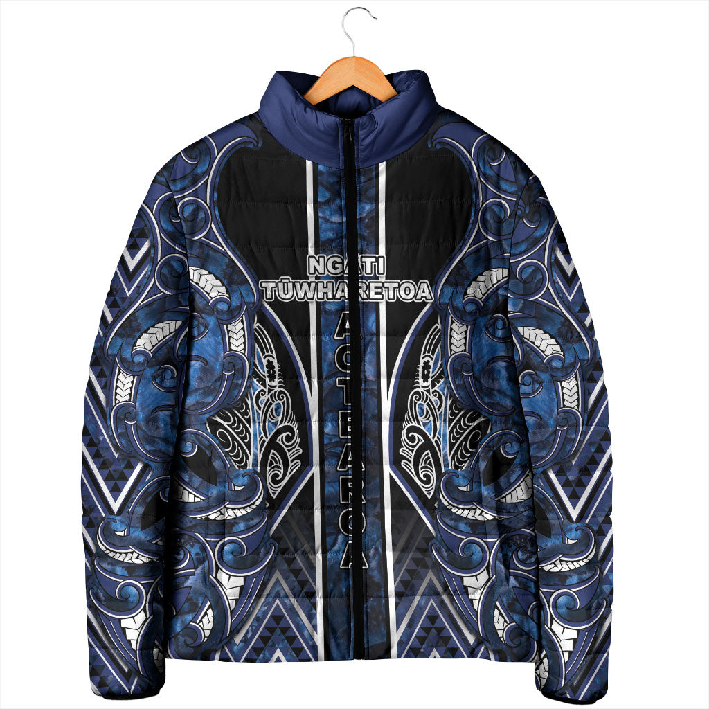 Aotearoa Tuwharetoa Padded Jacket Maori Tribal Navy Paua Shell Pattern