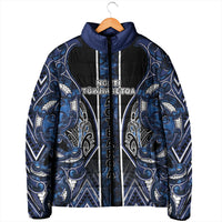 Aotearoa Tuwharetoa Padded Jacket Maori Tribal Navy Paua Shell Pattern