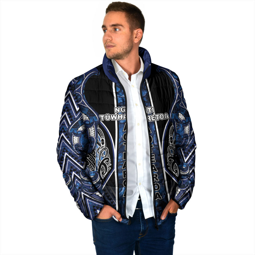 Aotearoa Tuwharetoa Padded Jacket Maori Tribal Navy Paua Shell Pattern