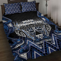 Aotearoa Tuwharetoa Quilt Bed Set Maori Tribal Navy Paua Shell Pattern