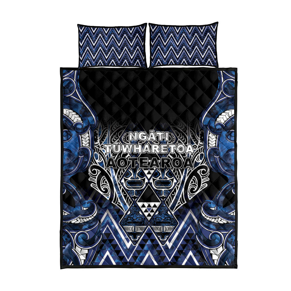 Aotearoa Tuwharetoa Quilt Bed Set Maori Tribal Navy Paua Shell Pattern