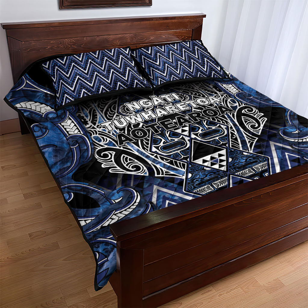 Aotearoa Tuwharetoa Quilt Bed Set Maori Tribal Navy Paua Shell Pattern