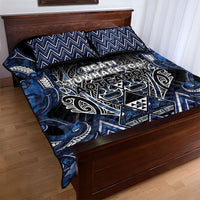 Aotearoa Tuwharetoa Quilt Bed Set Maori Tribal Navy Paua Shell Pattern