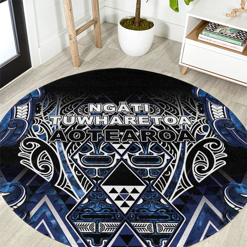 Aotearoa Tuwharetoa Round Carpet Maori Tribal Navy Paua Shell Pattern