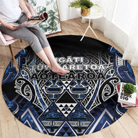 Aotearoa Tuwharetoa Round Carpet Maori Tribal Navy Paua Shell Pattern