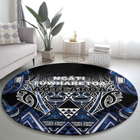 Aotearoa Tuwharetoa Round Carpet Maori Tribal Navy Paua Shell Pattern