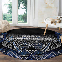 Aotearoa Tuwharetoa Round Carpet Maori Tribal Navy Paua Shell Pattern