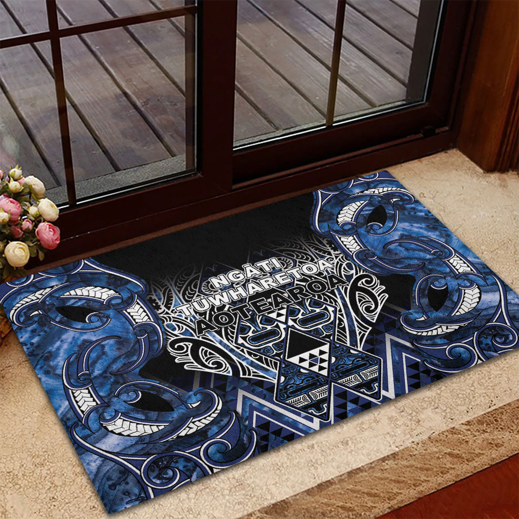 Aotearoa Tuwharetoa Rubber Doormat Maori Tribal Navy Paua Shell Pattern