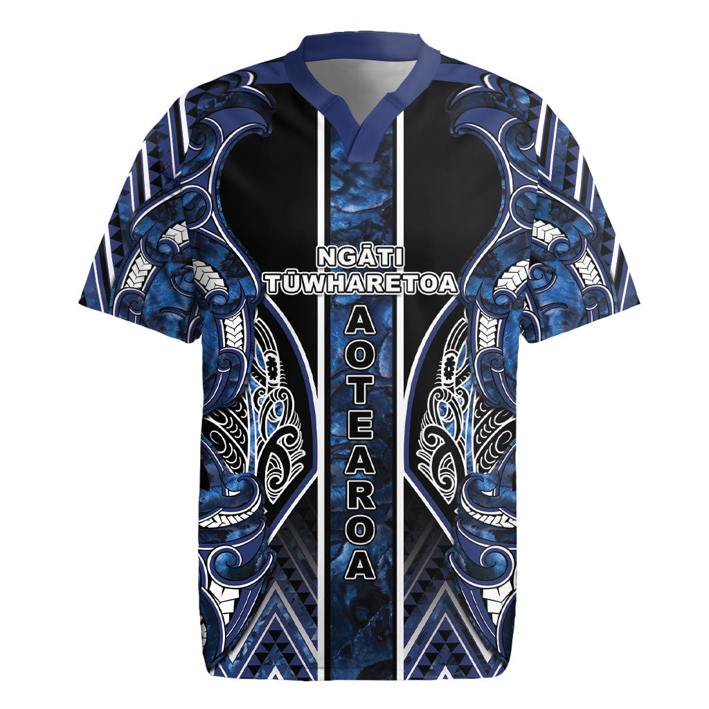 Aotearoa Tuwharetoa Rugby Jersey Maori Tribal Navy Paua Shell Pattern DT05 Navy - Polynesian Pride