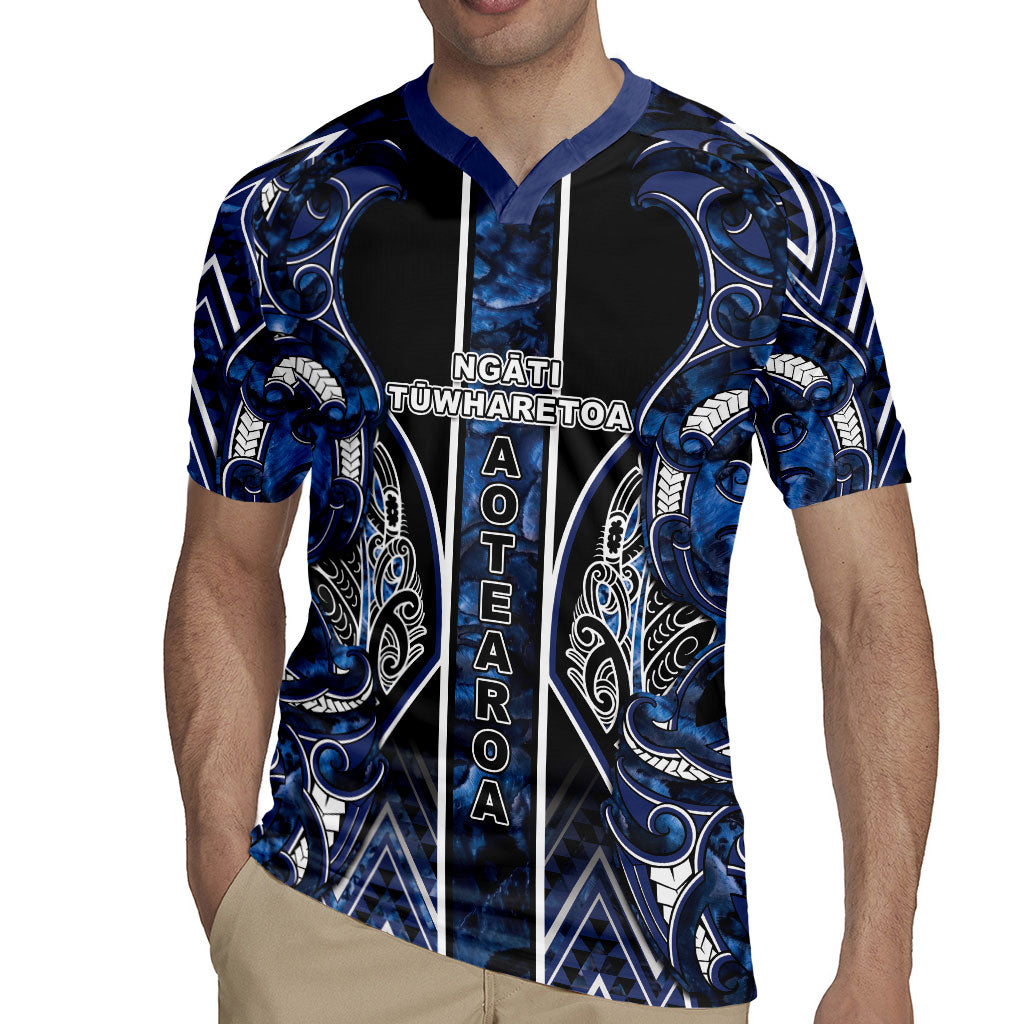 Aotearoa Tuwharetoa Rugby Jersey Maori Tribal Navy Paua Shell Pattern