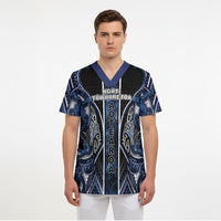 Aotearoa Tuwharetoa Scrub Top Maori Tribal Navy Paua Shell Pattern