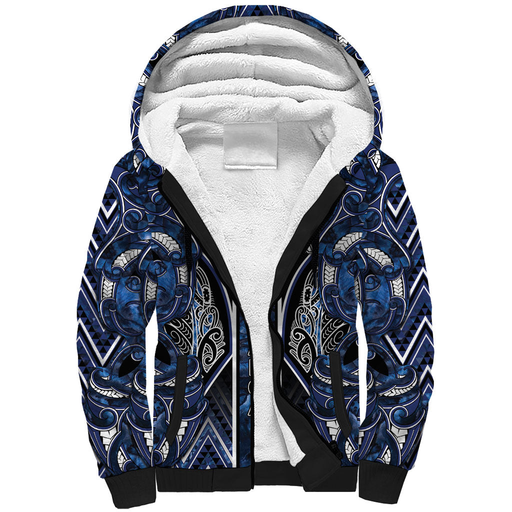 Aotearoa Tuwharetoa Sherpa Hoodie Maori Tribal Navy Paua Shell Pattern DT05 Unisex Navy - Polynesian Pride