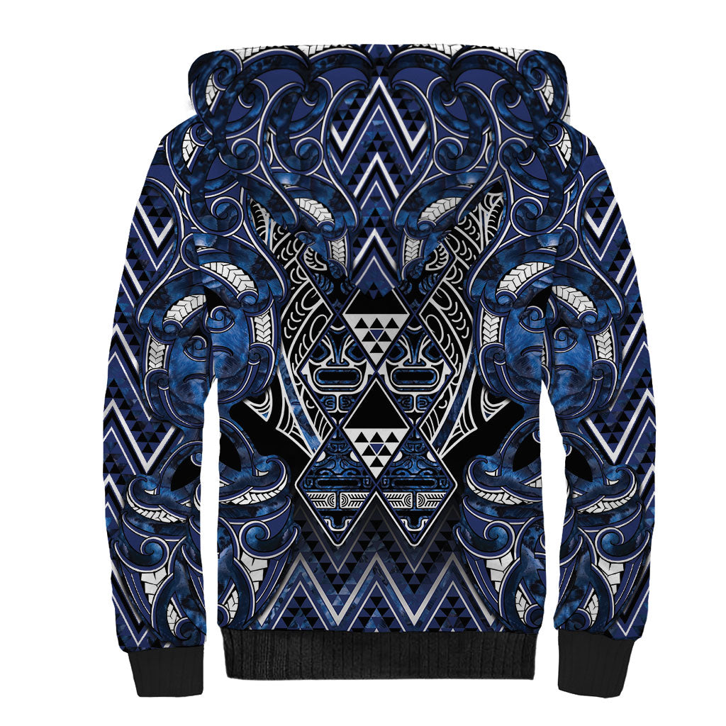 Aotearoa Tuwharetoa Sherpa Hoodie Maori Tribal Navy Paua Shell Pattern