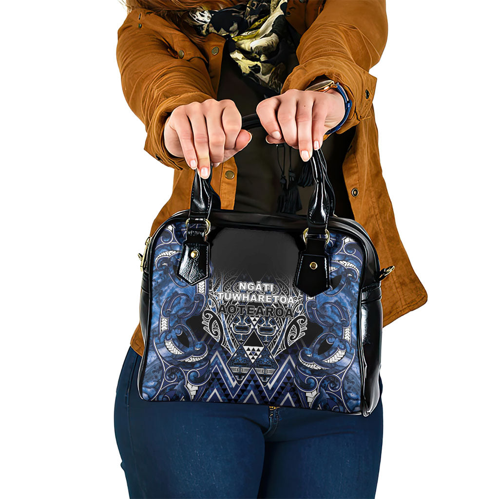 Aotearoa Tuwharetoa Shoulder Handbag Maori Tribal Navy Paua Shell Pattern DT05 One Size Navy - Polynesian Pride