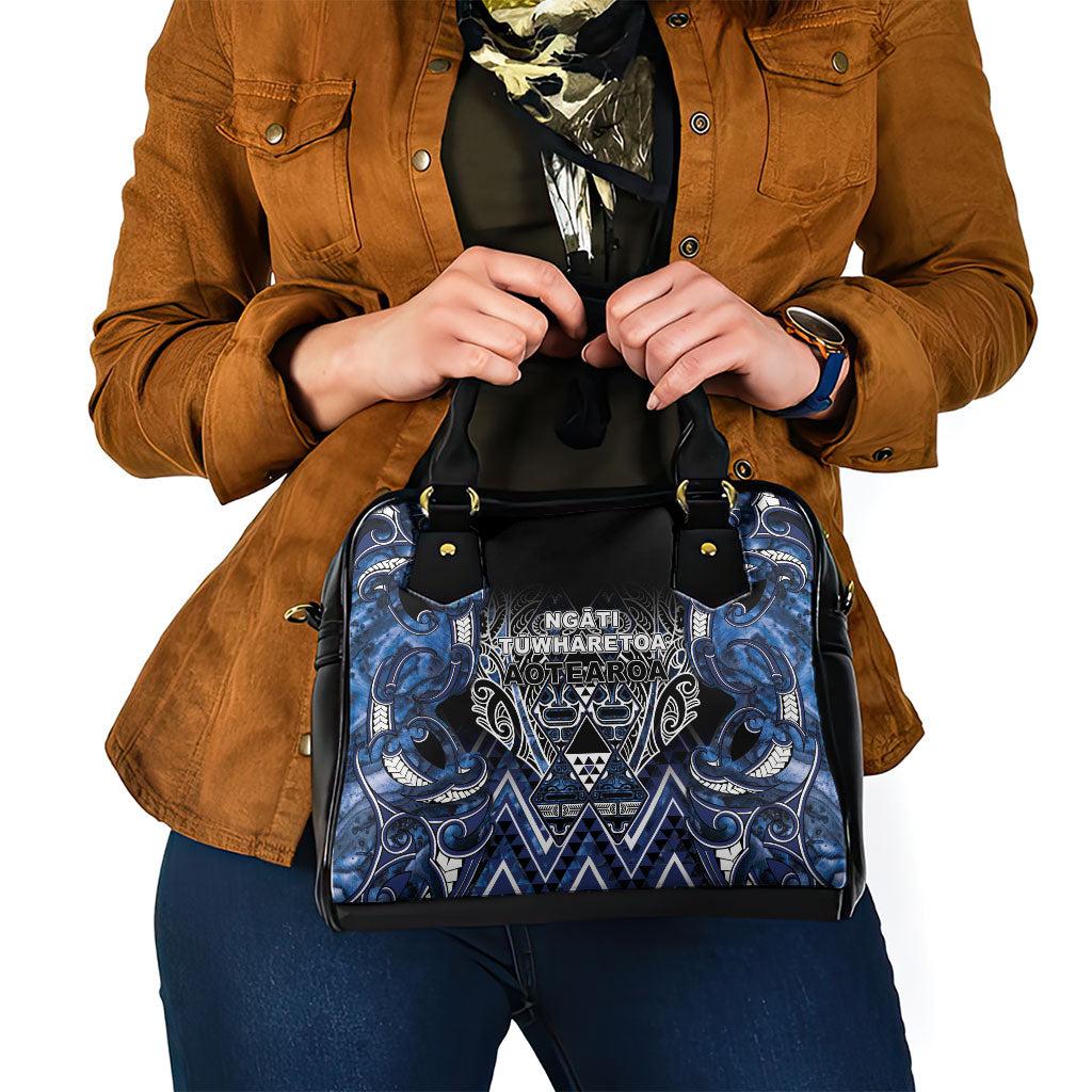 Aotearoa Tuwharetoa Shoulder Handbag Maori Tribal Navy Paua Shell Pattern