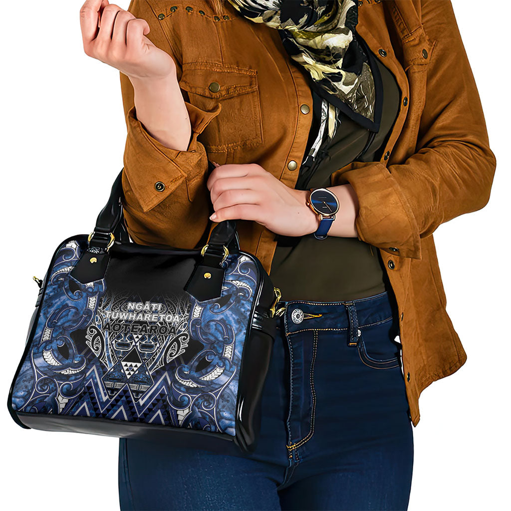 Aotearoa Tuwharetoa Shoulder Handbag Maori Tribal Navy Paua Shell Pattern