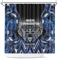 Aotearoa Tuwharetoa Shower Curtain Maori Tribal Navy Paua Shell Pattern
