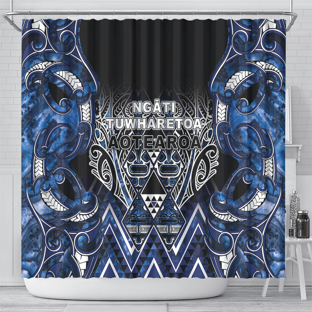 Aotearoa Tuwharetoa Shower Curtain Maori Tribal Navy Paua Shell Pattern