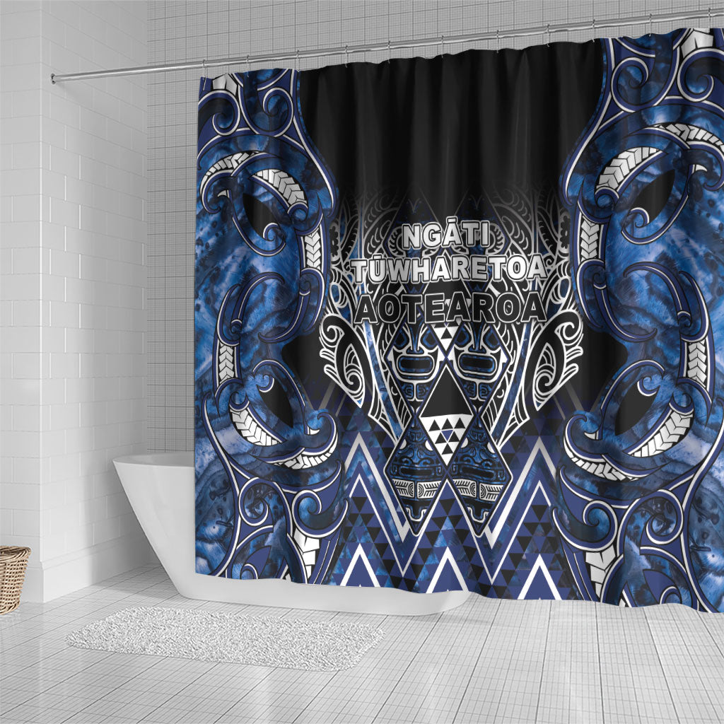 Aotearoa Tuwharetoa Shower Curtain Maori Tribal Navy Paua Shell Pattern