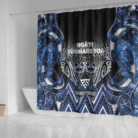 Aotearoa Tuwharetoa Shower Curtain Maori Tribal Navy Paua Shell Pattern