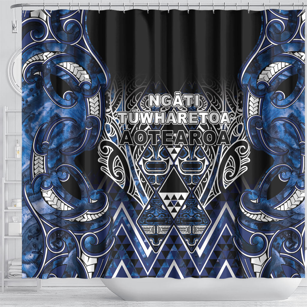 Aotearoa Tuwharetoa Shower Curtain Maori Tribal Navy Paua Shell Pattern