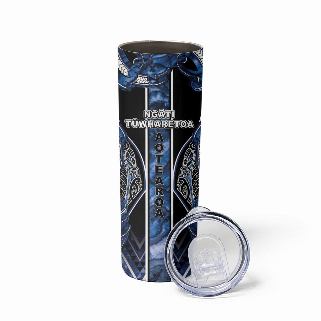 Aotearoa Tuwharetoa Skinny Tumbler Maori Tribal Navy Paua Shell Pattern