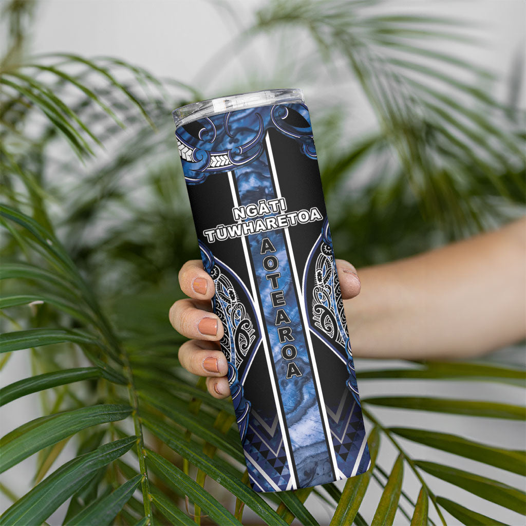 Aotearoa Tuwharetoa Skinny Tumbler Maori Tribal Navy Paua Shell Pattern