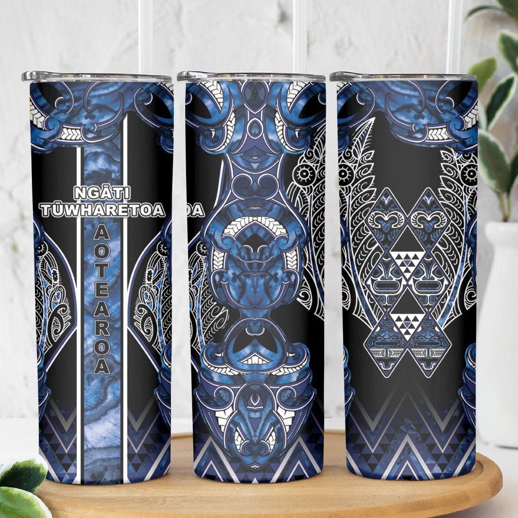 Aotearoa Tuwharetoa Skinny Tumbler Maori Tribal Navy Paua Shell Pattern