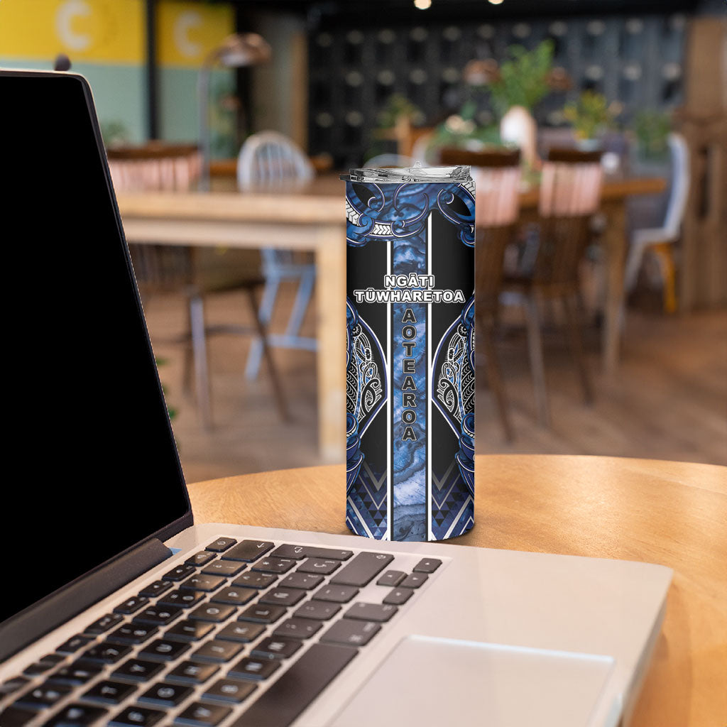 Aotearoa Tuwharetoa Skinny Tumbler Maori Tribal Navy Paua Shell Pattern