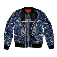 Aotearoa Tuwharetoa Sleeve Zip Bomber Jacket Maori Tribal Navy Paua Shell Pattern