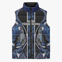 Aotearoa Tuwharetoa Sleeveless Puffer Jacket Maori Tribal Navy Paua Shell Pattern