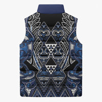 Aotearoa Tuwharetoa Sleeveless Puffer Jacket Maori Tribal Navy Paua Shell Pattern