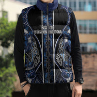 Aotearoa Tuwharetoa Sleeveless Puffer Jacket Maori Tribal Navy Paua Shell Pattern