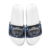 Aotearoa Tuwharetoa Slide Sandals Maori Tribal Navy Paua Shell Pattern