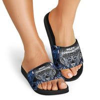 Aotearoa Tuwharetoa Slide Sandals Maori Tribal Navy Paua Shell Pattern