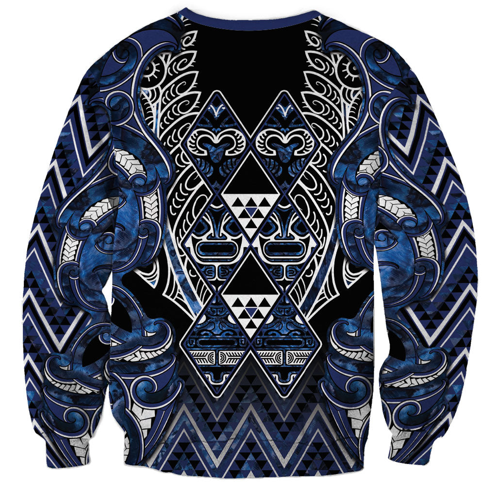 Aotearoa Tuwharetoa Sweatshirt Maori Tribal Navy Paua Shell Pattern
