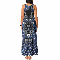 Aotearoa Tuwharetoa Tank Maxi Dress Maori Tribal Navy Paua Shell Pattern
