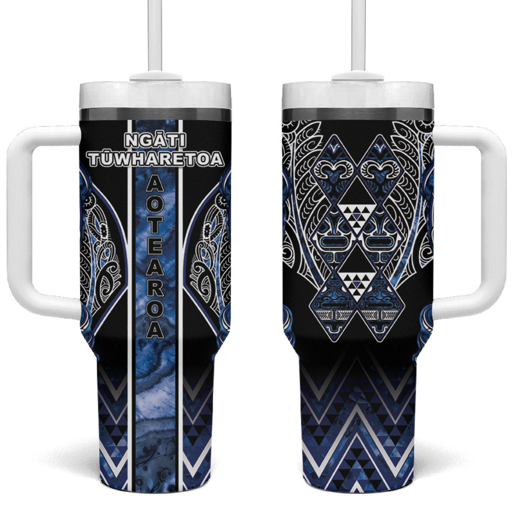 Aotearoa Tuwharetoa Tumbler With Handle Maori Tribal Navy Paua Shell Pattern DT05 One Size: 40 oz Navy - Polynesian Pride