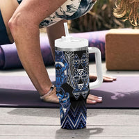 Aotearoa Tuwharetoa Tumbler With Handle Maori Tribal Navy Paua Shell Pattern