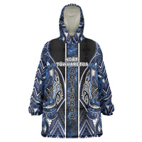 Aotearoa Tuwharetoa Wearable Blanket Hoodie Maori Tribal Navy Paua Shell Pattern