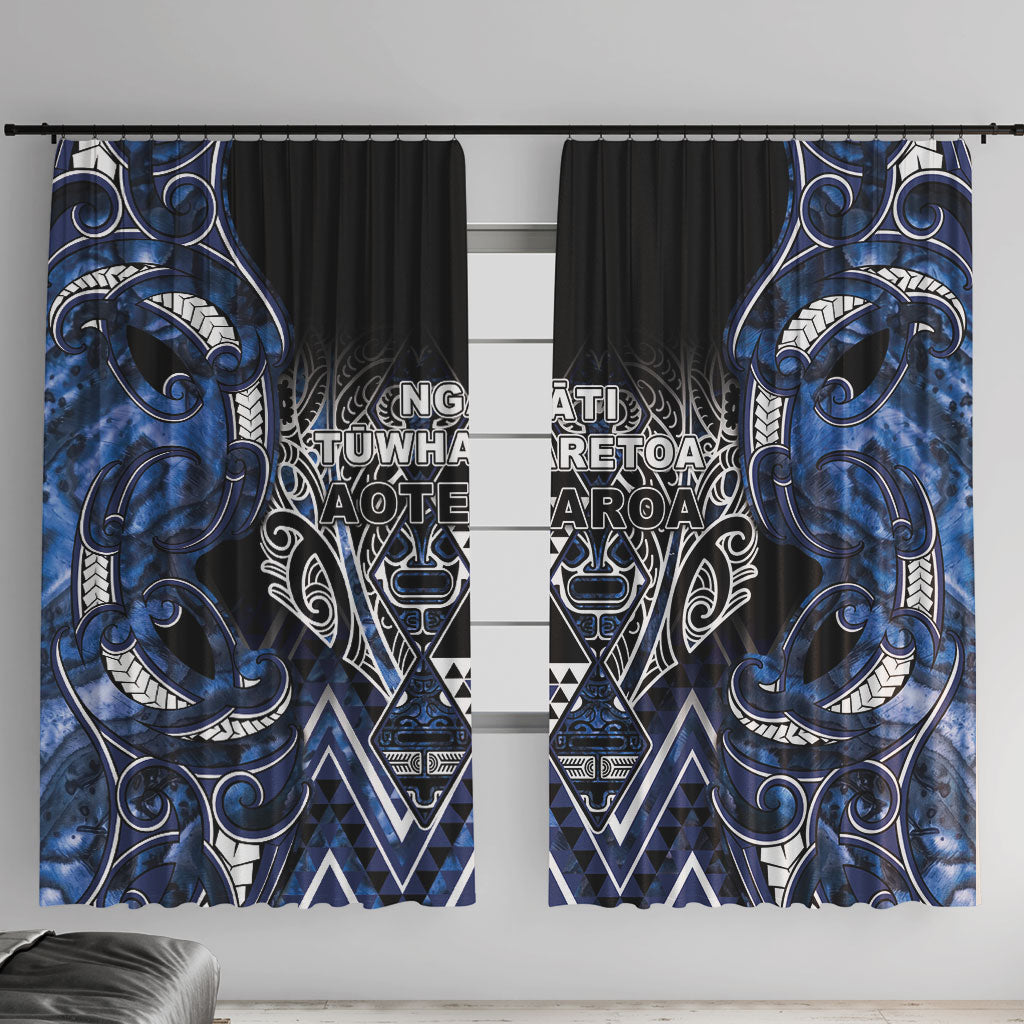 Aotearoa Tuwharetoa Window Curtain Maori Tribal Navy Paua Shell Pattern