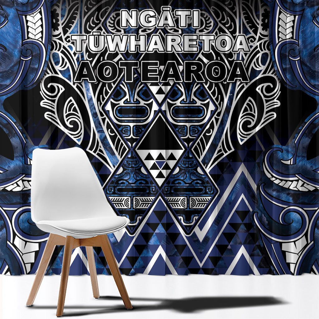 Aotearoa Tuwharetoa Window Curtain Maori Tribal Navy Paua Shell Pattern