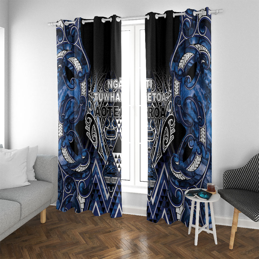 Aotearoa Tuwharetoa Window Curtain Maori Tribal Navy Paua Shell Pattern
