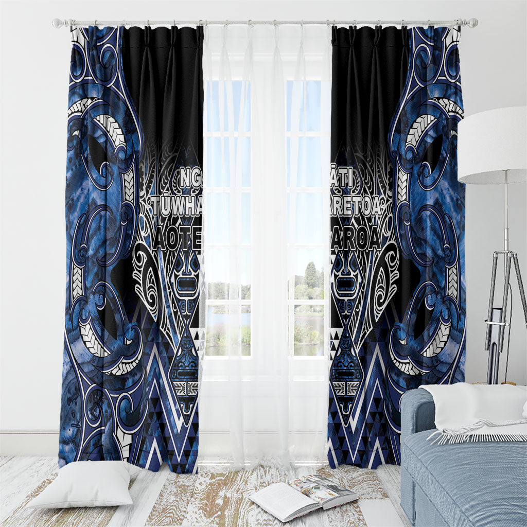 Aotearoa Tuwharetoa Window Curtain Maori Tribal Navy Paua Shell Pattern
