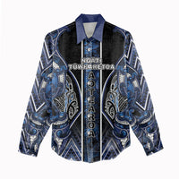Aotearoa Tuwharetoa Women Casual Shirt Maori Tribal Navy Paua Shell Pattern