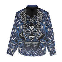 Aotearoa Tuwharetoa Women Casual Shirt Maori Tribal Navy Paua Shell Pattern
