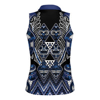 Aotearoa Tuwharetoa Women Sleeveless Polo Shirt Maori Tribal Navy Paua Shell Pattern