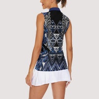 Aotearoa Tuwharetoa Women Sleeveless Polo Shirt Maori Tribal Navy Paua Shell Pattern