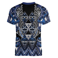Aotearoa Tuwharetoa Women V-Neck T-Shirt Maori Tribal Navy Paua Shell Pattern